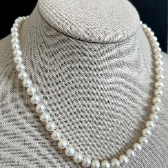 14K Yellow Gold Genuine Real 7MM Cream Pearls Hand Knotted Strand Necklace 18" - Picture 11 of 14